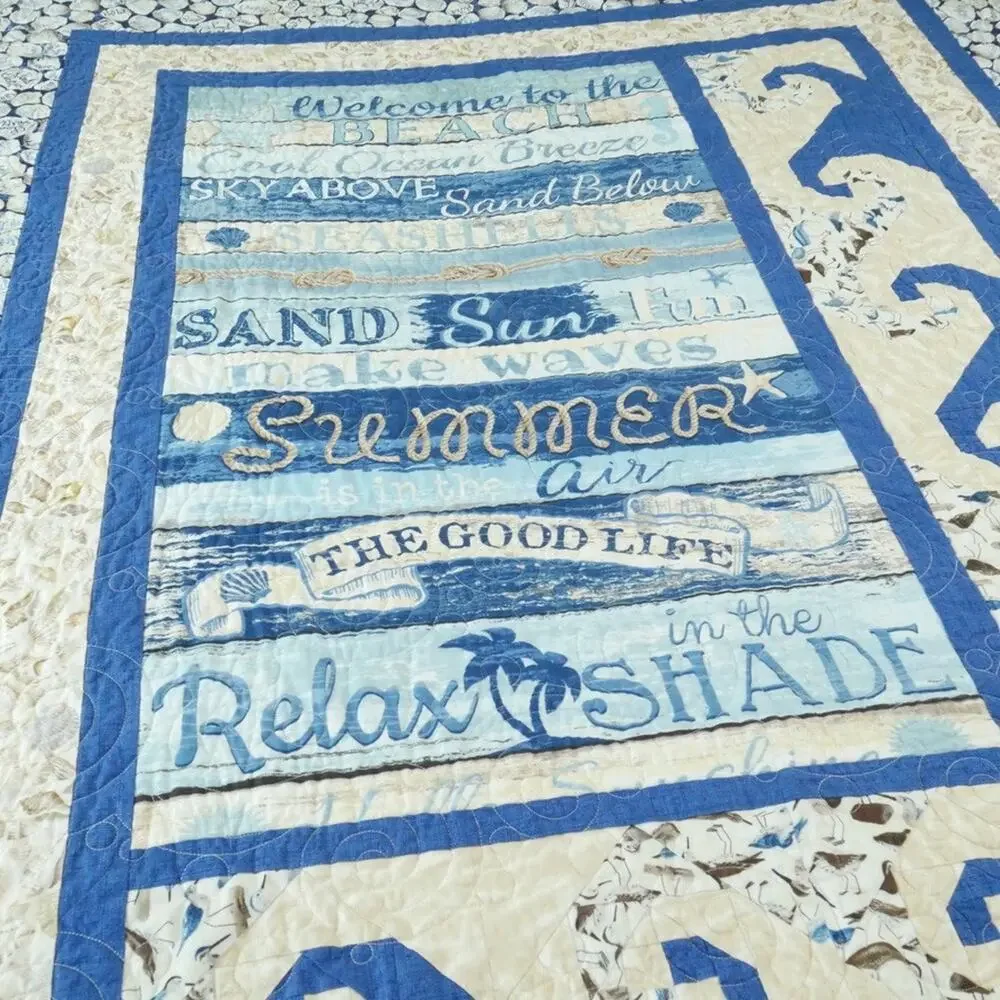 Coastal Nautical Patchwork Quilt Novelty‎ Beach House Summer Wall Throw 67 x 51